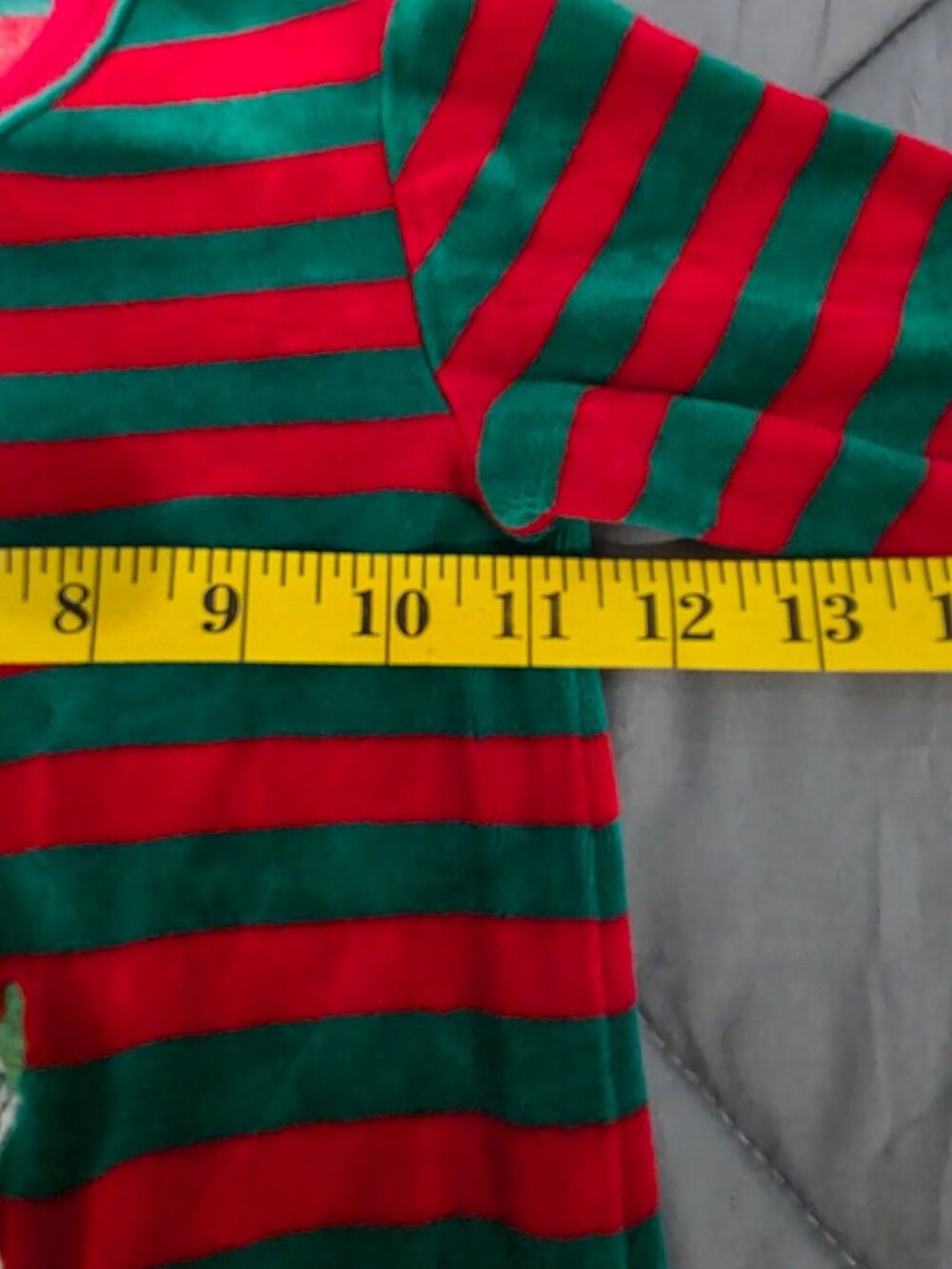 Vtg Christmas Baby Romper & Matching Hat Santa Toys Striped Velour 18 Months - Picture 5 of 10